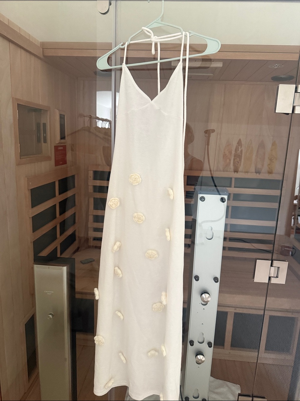 Cream Slip Dress with 3D Floral Appliqués